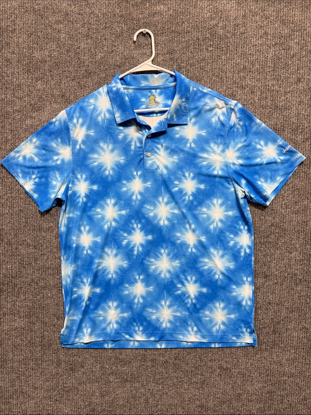 chubbies Blue and White Tie-Dye Performance Golf Polo Shirt Large